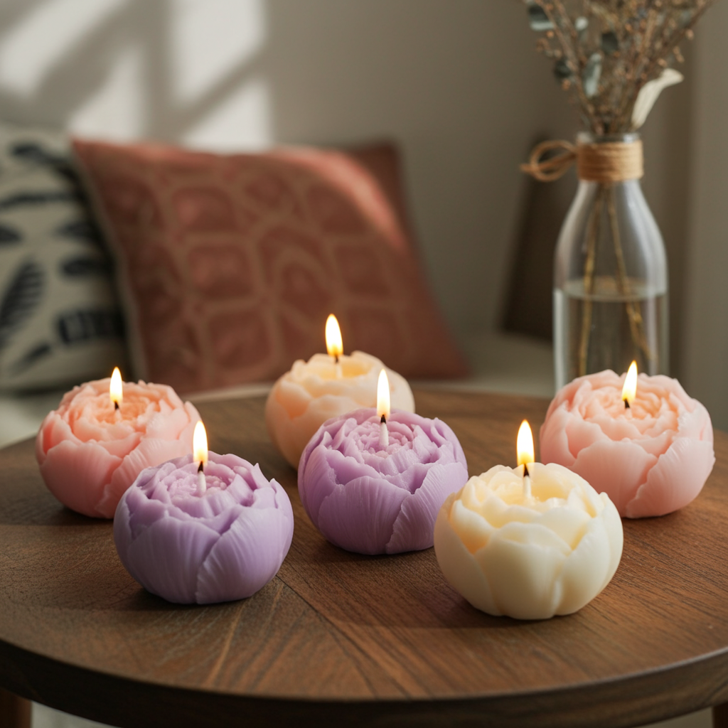 Rose Flower Soy Wax Candle Set — Handmade, Smokeless, Gift Box of 4