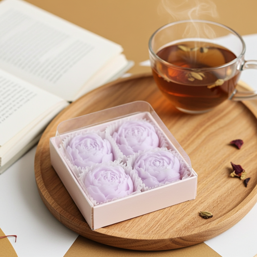Rose Flower Soy Wax Candle Set — Handmade, Smokeless, Gift Box of 4