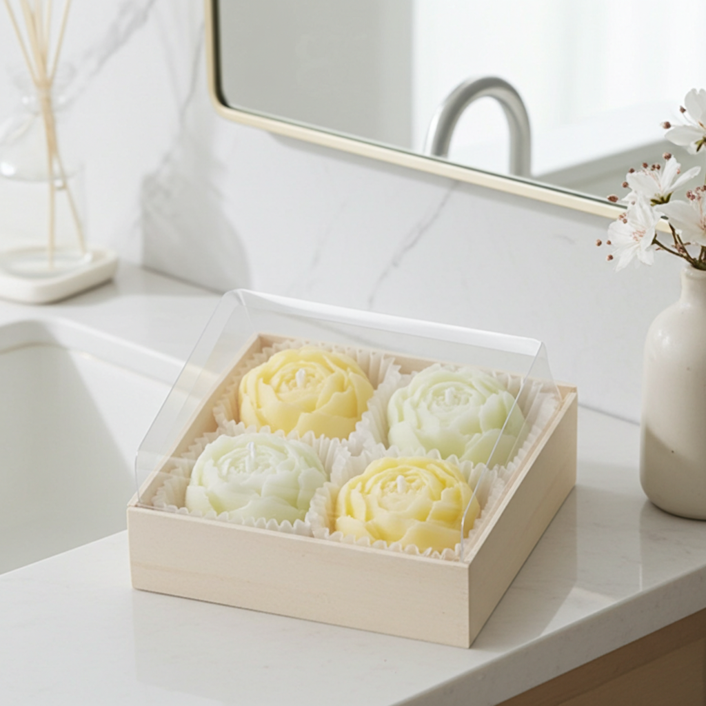 Rose Flower Soy Wax Candle Set — Handmade, Smokeless, Gift Box of 4