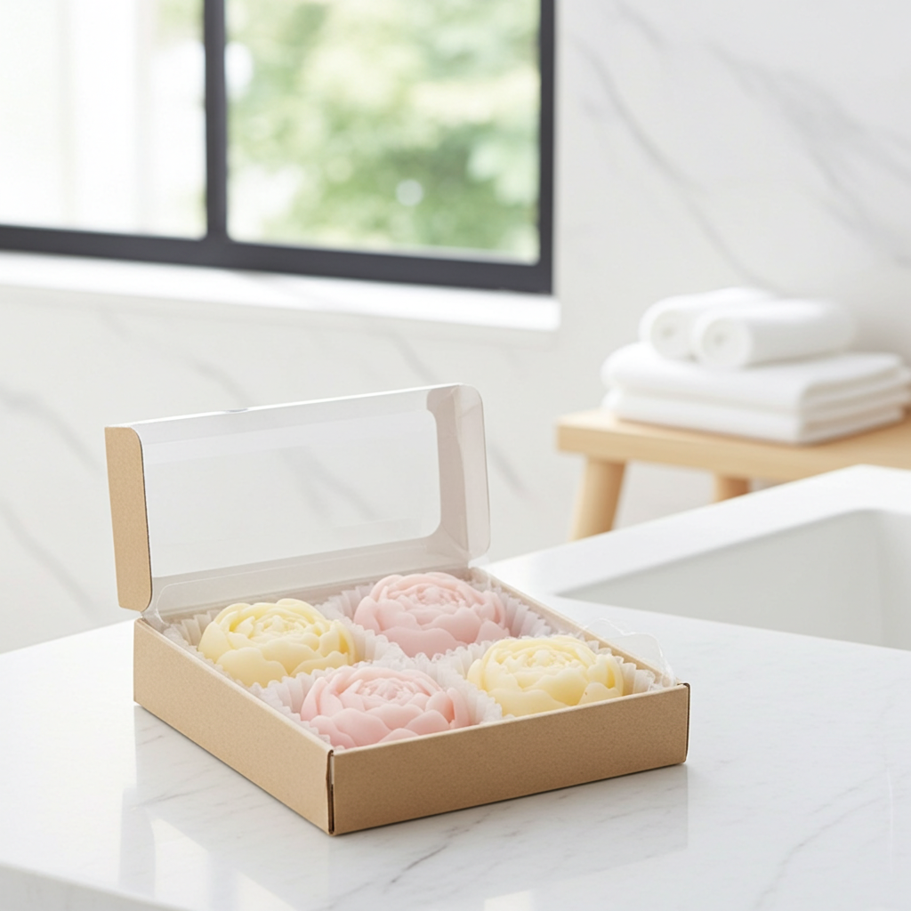 Rose Flower Soy Wax Candle Set — Handmade, Smokeless, Gift Box of 4