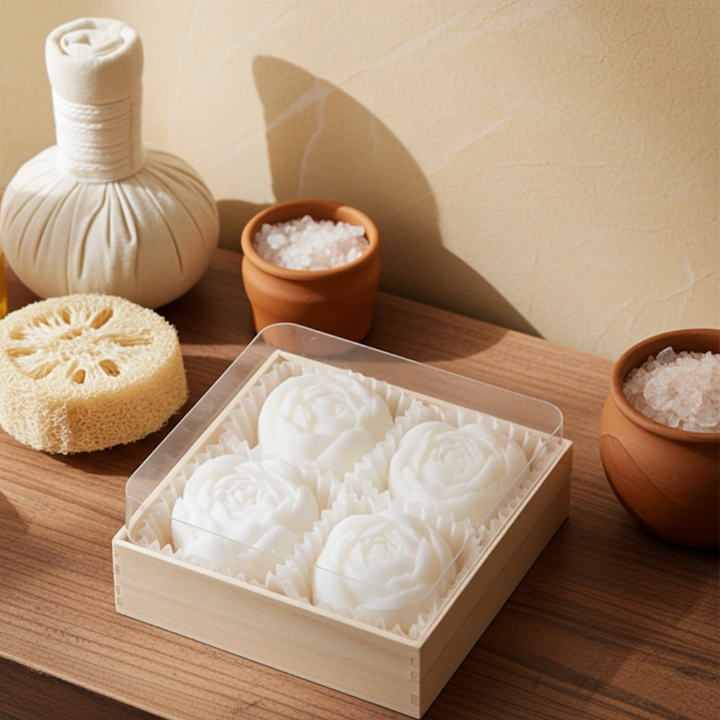 Rose Flower Soy Wax Candle Set — Handmade, Smokeless, Gift Box of 4