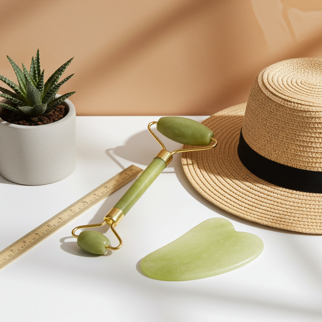 Natural Jade Face Roller — Dual Head, De-Puff & Sculpt