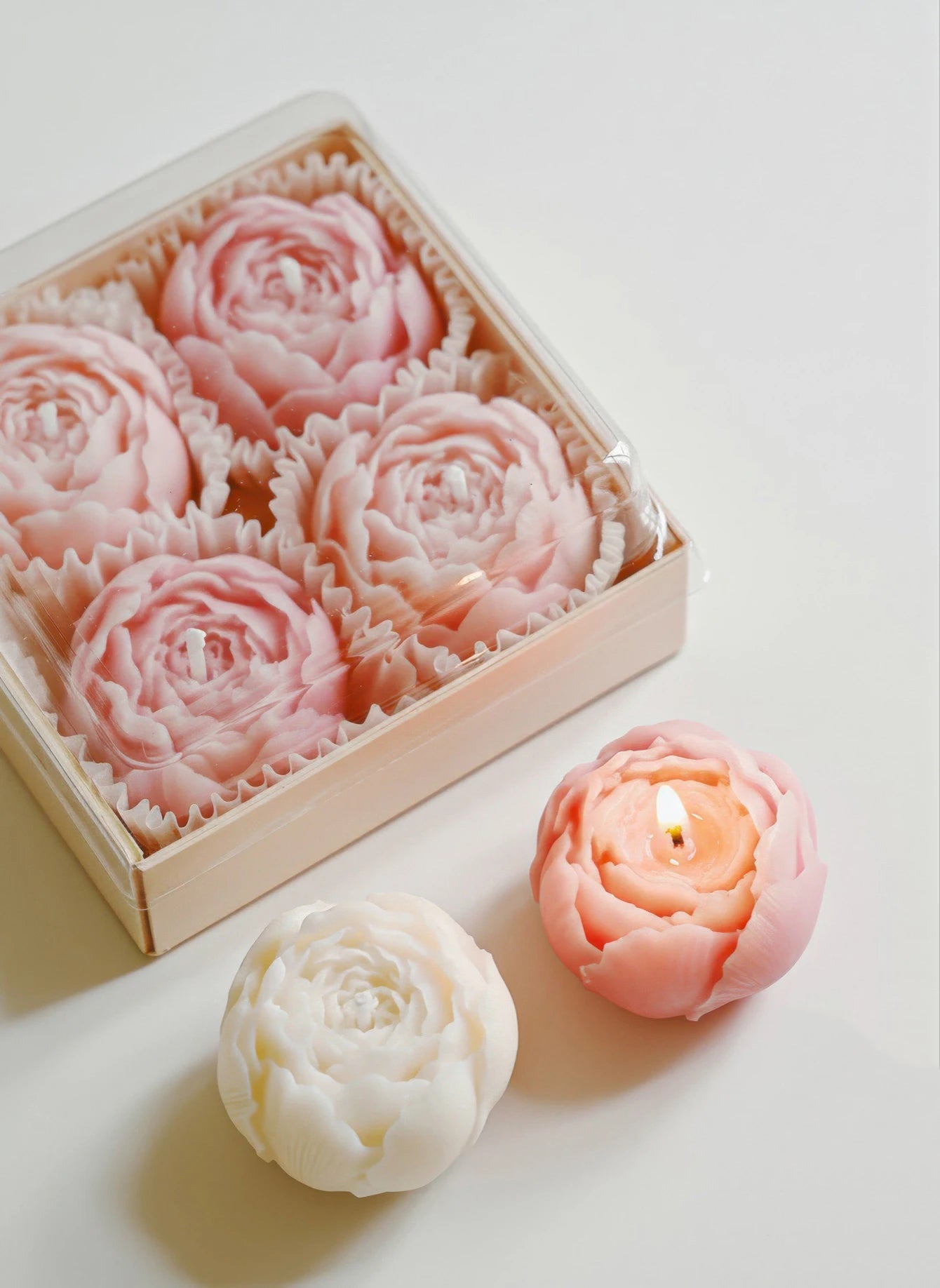 Rose Flower Soy Wax Candle Set — Handmade, Smokeless, Gift Box of 4