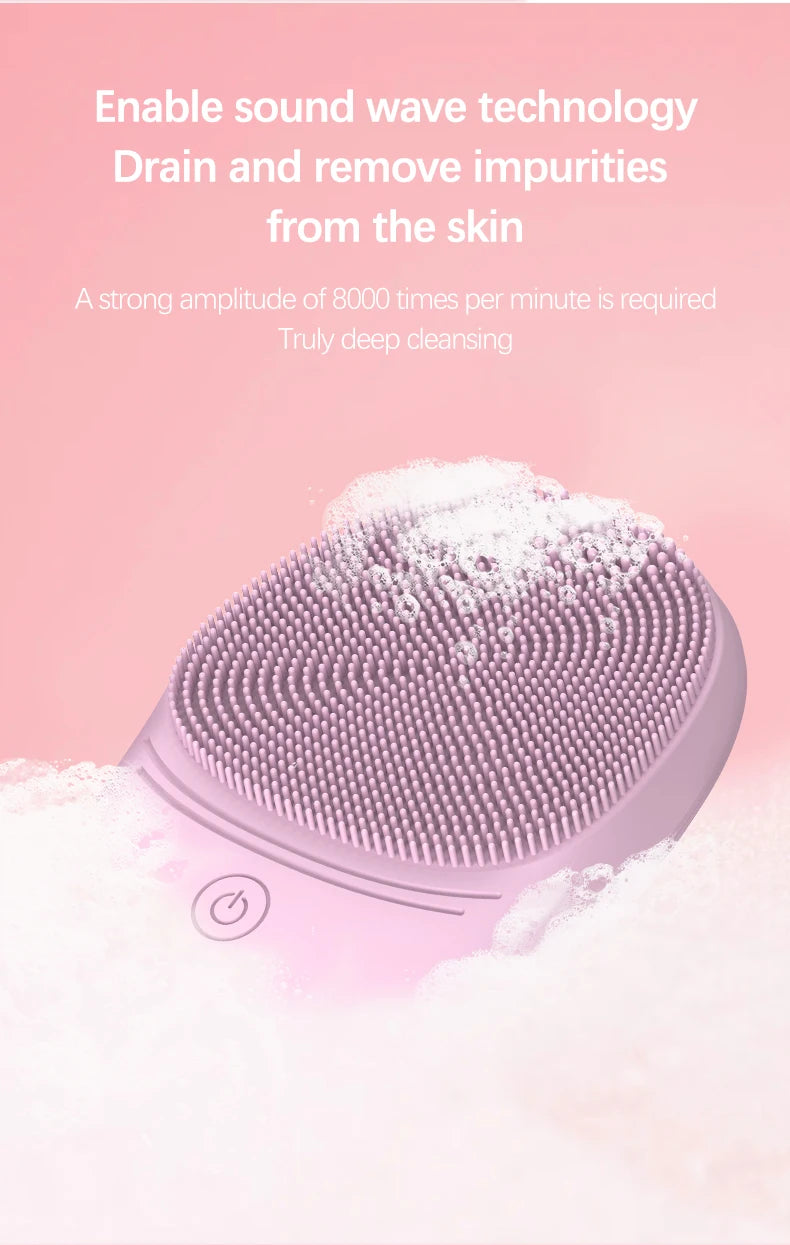 Soft silicone electric facial cleanser, cleansing brush, sonic vibration cleansing brush, deep cleaning