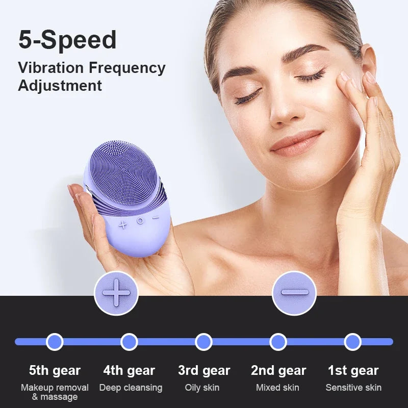 High-Quality, Ultra-Thin Electric Facial Cleansing Brush with a Built-In Battery, USB Charging, Five Power Modes, Gentle Cleani