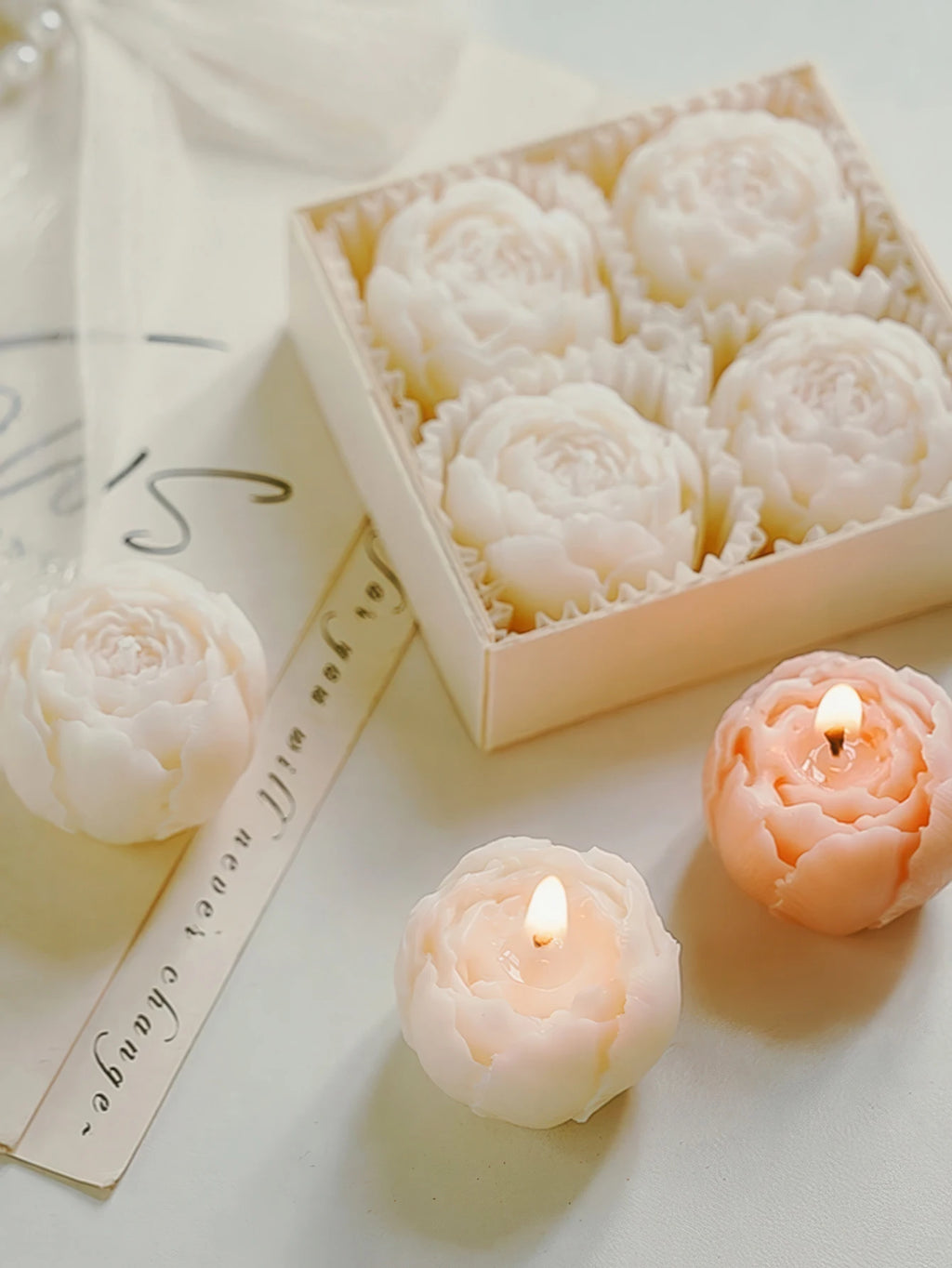 Rose Flower Soy Wax Candle Set — Handmade, Smokeless, Gift Box of 4