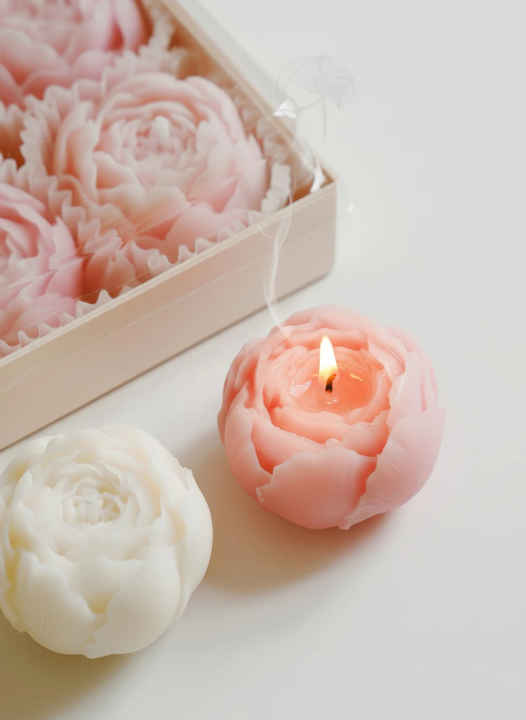 Rose Flower Soy Wax Candle Set — Handmade, Smokeless, Gift Box of 4