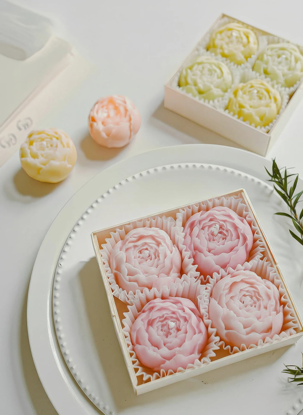 Rose Flower Soy Wax Candle Set — Handmade, Smokeless, Gift Box of 4