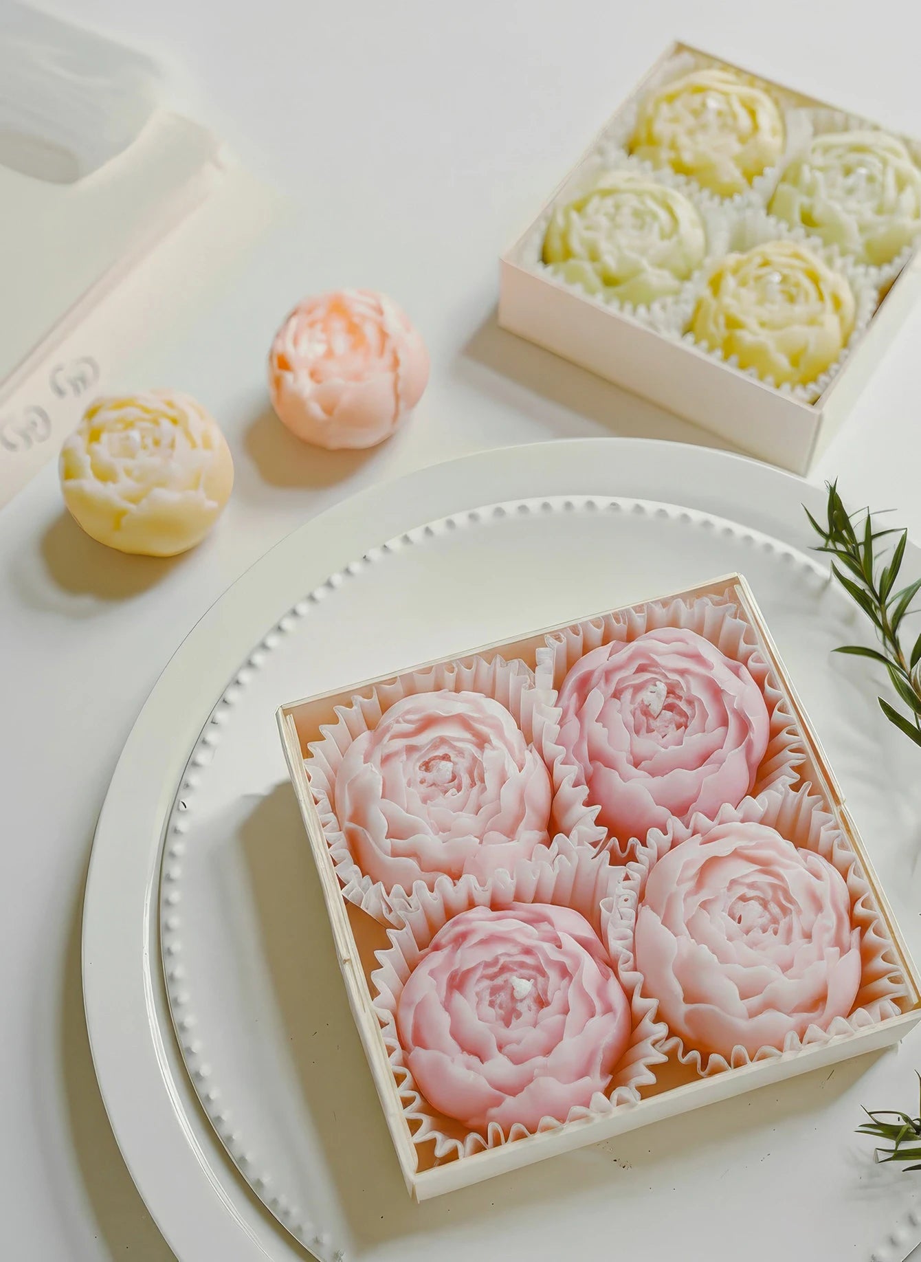 Rose Flower Soy Wax Candle Set — Handmade, Smokeless, Gift Box of 4