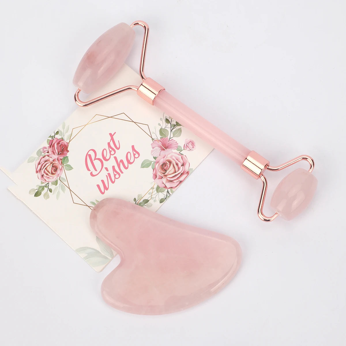 Rose Quartz Gua Sha & Face Roller Set — Sculpt, Lift & Glow