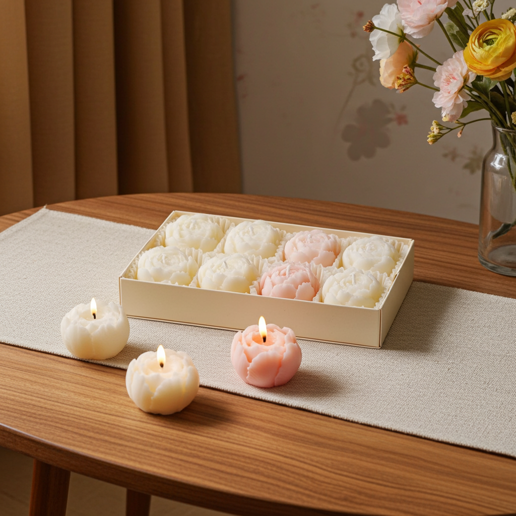 Rose Flower Soy Wax Candle Set — Handmade, Smokeless, Gift Box of 4