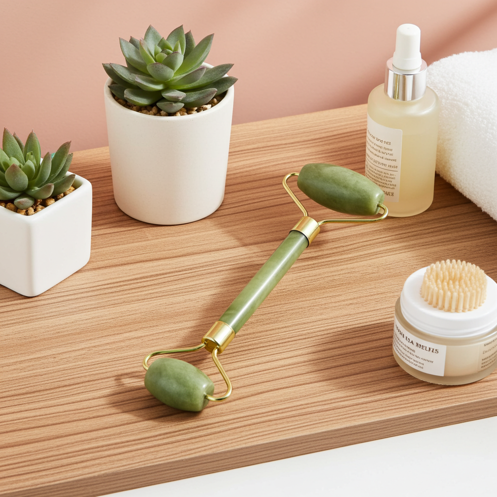 Natural Jade Face Roller — Dual Head, De-Puff & Sculpt