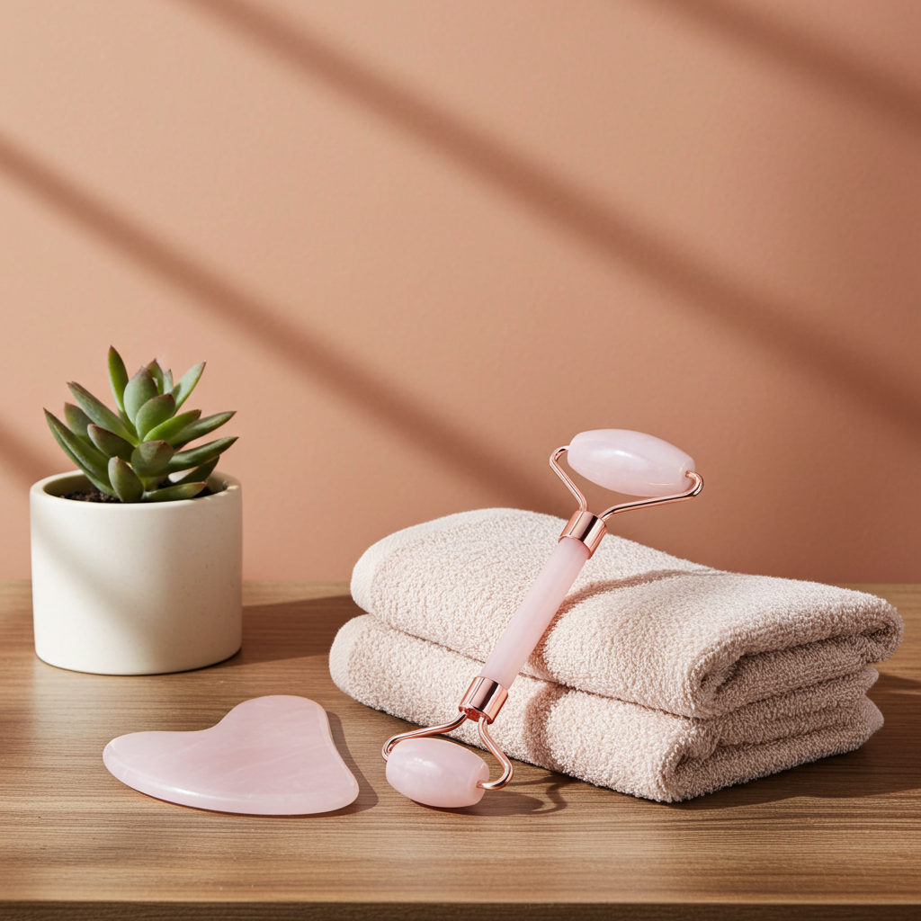 Rose Quartz Gua Sha & Face Roller Set — Sculpt, Lift & Glow