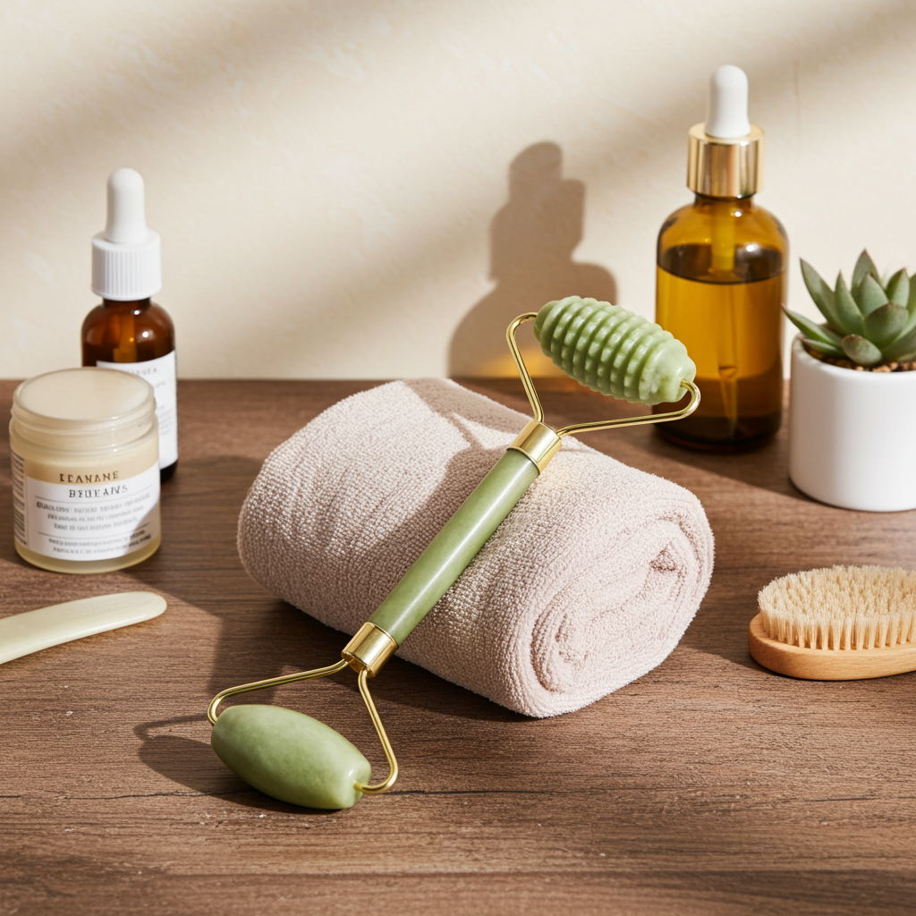 Natural Jade Face Roller — Dual Head, De-Puff & Sculpt