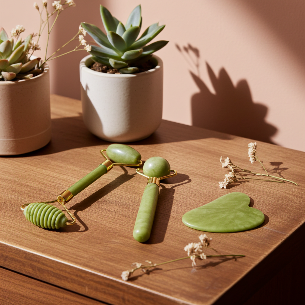 Natural Jade Face Roller — Dual Head, De-Puff & Sculpt